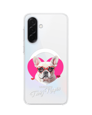 Etui do Samsung Galaxy A37 z MagSafe przeźroczyste, silikonowe Flexi, Puppy Love, pies rasy Buldog Francuski