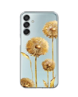 Etui do Samsung Galaxy M15 5G przeźroczyste, silikonowe Flexi, Kwiaty, złote dmuchawce