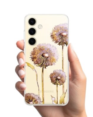 Etui do Samsung Galaxy S24 przeźroczyste, silikonowe Flexi, Kwiaty, fioletowe dmuchawce