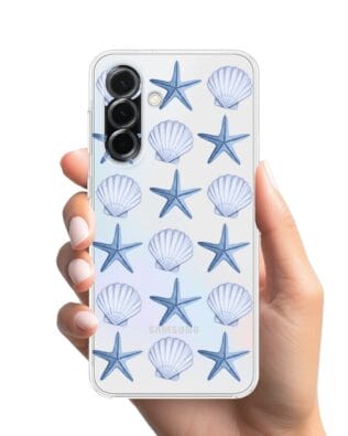 Etui do Samsung Galaxy A36 5G przeźroczyste, silikonowe Flexi, Summer Patterns, niebieskie rozgwiazdy