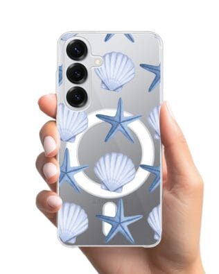 Etui do Samsung Galaxy S25 Plus z MagSafe przeźroczyste, silikonowe Flexi, Summer Patterns, niebieskie rozgwiazdy