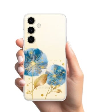 Etui do Samsung Galaxy S24 przeźroczyste, silikonowe Flexi, Kwiaty, niebieskie dmuchawce