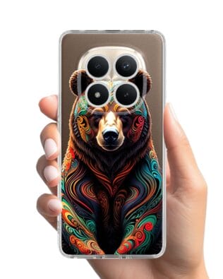 Etui do Xiaomi Redmi Note 15 Pro Plus 5G przeźroczyste, silikonowe Flexi, Dzika Mandala, Niedźwiedź