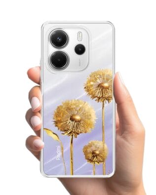 Etui do Xiaomi Redmi Note 14 5G przeźroczyste, silikonowe Flexi, Kwiaty, złote dmuchawce