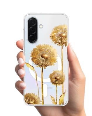 Etui do Samsung Galaxy A36 5G z MagSafe przeźroczyste, silikonowe Flexi, Kwiaty, złote dmuchawce