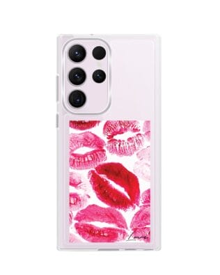 Etui do Samsung Galaxy S23 Ultra z MagSafe przeźroczyste, silikonowe Flexi, pocałunki z napisem „love”