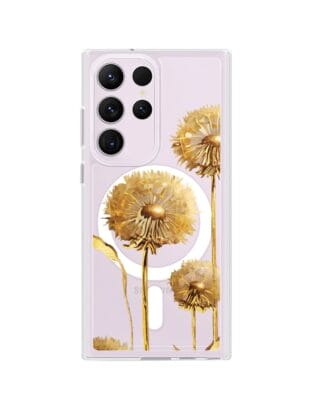 Etui do Samsung Galaxy S23 Ultra z MagSafe przeźroczyste, silikonowe Flexi, Kwiaty, złote dmuchawce