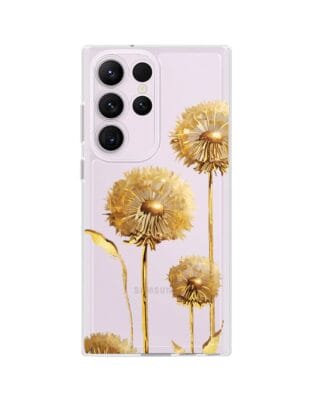 Etui do Samsung Galaxy S23 Ultra przeźroczyste, silikonowe Flexi, Kwiaty, złote dmuchawce
