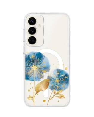 Etui do Samsung Galaxy S23 FE 5G z MagSafe przeźroczyste, silikonowe Flexi, Kwiaty, niebieskie dmuchawce
