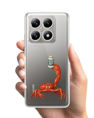 Etui do Xiaomi 14T przeźroczyste, silikonowe Flexi, Paradise, krab z piwem