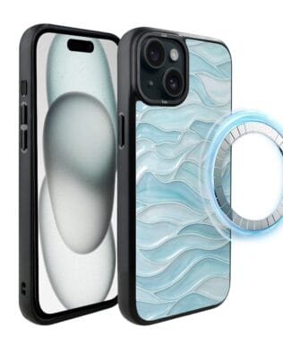 Etui do iPhone 15 IBIZU DropGuard Matt z MagSafe, Aqua Glass, błękitne fale