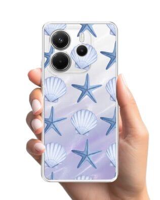 Etui do Xiaomi Redmi Note 14 4G przeźroczyste, silikonowe Flexi, Summer Patterns, niebieskie rozgwiazdy