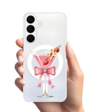 Etui do Samsung Galaxy S25 FE z MagSafe przeźroczyste, silikonowe Flexi, Paradise, Strawberry Martini