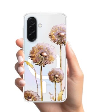 Etui do Samsung Galaxy A36 5G z MagSafe przeźroczyste, silikonowe Flexi, Kwiaty, fioletowe dmuchawce