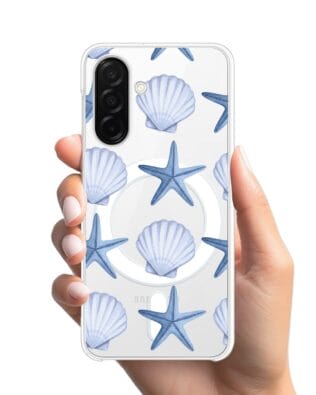 Etui do Samsung Galaxy A26 5G z MagSafe przeźroczyste, silikonowe Flexi, Summer Patterns, niebieskie rozgwiazdy