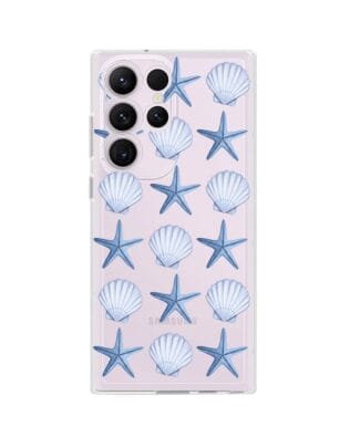 Etui do Samsung Galaxy S23 Ultra przeźroczyste, silikonowe Flexi, Summer Patterns, niebieskie rozgwiazdy