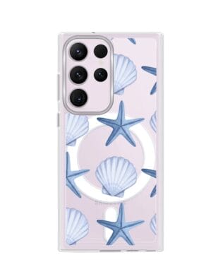 Etui do Samsung Galaxy S23 Ultra z MagSafe przeźroczyste, silikonowe Flexi, Summer Patterns, niebieskie rozgwiazdy