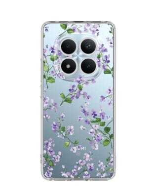 Etui do Xiaomi Redmi Note 15 4G przeźroczyste, silikonowe Flexi, Fioletowe Bratki