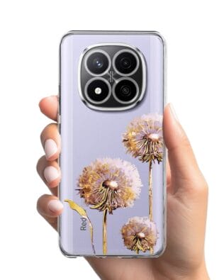Etui do Xiaomi Redmi Note 14 Pro 4G przeźroczyste, silikonowe Flexi, Kwiaty, fioletowe dmuchawce