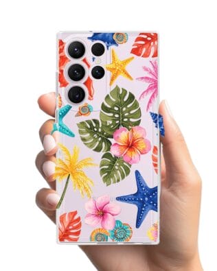 Etui do Samsung Galaxy S23 Ultra przeźroczyste, silikonowe Flexi, Summer Patterns, tropikalny wzór