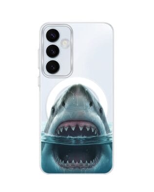 Etui do Samsung Galaxy A55 5G z MagSafe przeźroczyste, silikonowe Flexi, Paradise, żarłacz biały