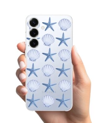 Etui do Samsung Galaxy S25 przeźroczyste, silikonowe Flexi, Summer Patterns, niebieskie rozgwiazdy