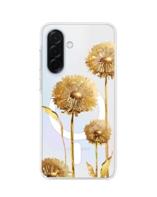 Etui do Samsung Galaxy A36 5G z MagSafe przeźroczyste, silikonowe Flexi, Kwiaty, złote dmuchawce