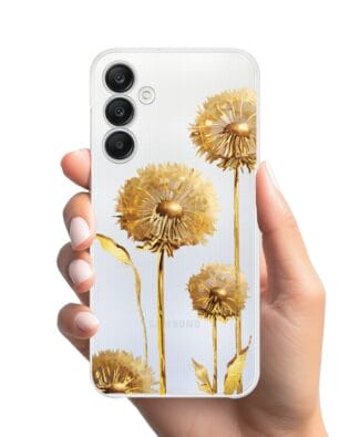 Etui do Samsung Galaxy A25 5G przeźroczyste, silikonowe Flexi, Kwiaty, złote dmuchawce