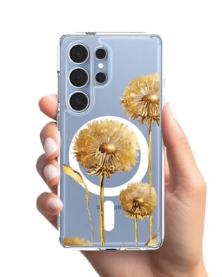 Etui do Samsung Galaxy S25 Ultra z MagSafe przeźroczyste, silikonowe Flexi, Kwiaty, złote dmuchawce