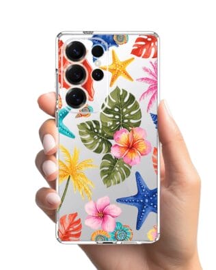 Etui do Samsung Galaxy S25 Ultra przeźroczyste, silikonowe Flexi, Summer Patterns, tropikalny wzór