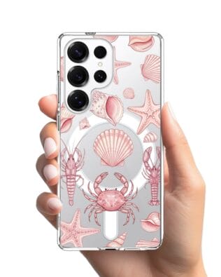 Etui do Samsung Galaxy S25 Ultra z MagSafe przeźroczyste, silikonowe Flexi, Summer Patterns, krewetkowy róż