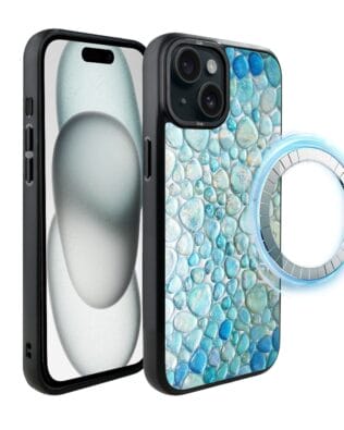 Etui do iPhone 15 IBIZU DropGuard Matt z MagSafe, Aqua Glass, turkusowe krople