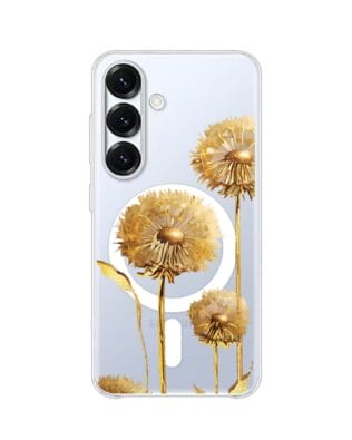 Etui do Samsung Galaxy S25 Plus z MagSafe przeźroczyste, silikonowe Flexi, Kwiaty, złote dmuchawce