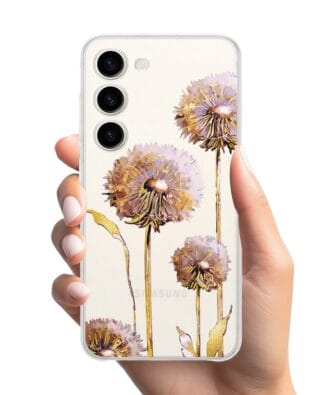 Etui do Samsung Galaxy S23 przeźroczyste, silikonowe Flexi, Kwiaty, fioletowe dmuchawce
