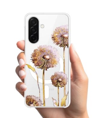 Etui do Samsung Galaxy A26 5G z MagSafe przeźroczyste, silikonowe Flexi, Kwiaty, fioletowe dmuchawce