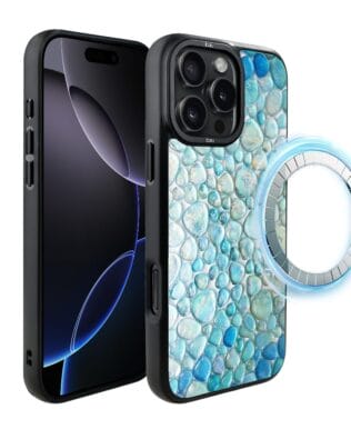 Etui do iPhone 16 Pro Max IBIZU DropGuard Matt z MagSafe, Aqua Glass, turkusowe krople