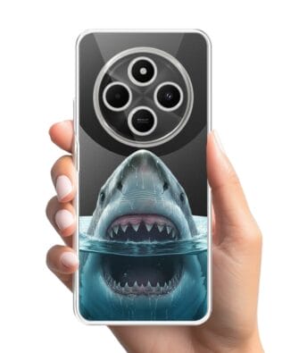 Etui do Xiaomi POCO C75 przeźroczyste, silikonowe Flexi, Paradise, żarłacz biały