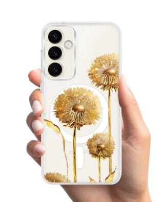 Etui do Samsung Galaxy S23 z MagSafe przeźroczyste, silikonowe Flexi, Kwiaty, złote dmuchawce