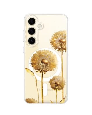 Etui do Samsung Galaxy S24 z MagSafe przeźroczyste, silikonowe Flexi, Kwiaty, złote dmuchawce