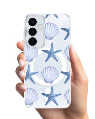 Etui do Samsung Galaxy A55 5G z MagSafe przeźroczyste, silikonowe Flexi, Summer Patterns, niebieskie rozgwiazdy
