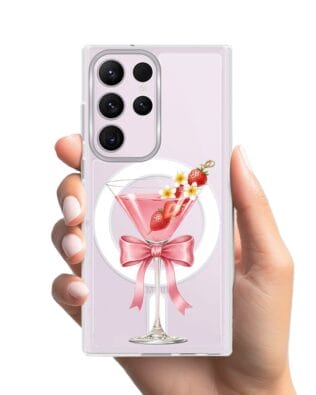 Etui do Samsung Galaxy S23 Ultra z MagSafe przeźroczyste, silikonowe Flexi, Paradise, Strawberry Martini