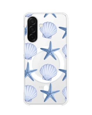 Etui do Samsung Galaxy A26 5G z MagSafe przeźroczyste, silikonowe Flexi, Summer Patterns, niebieskie rozgwiazdy