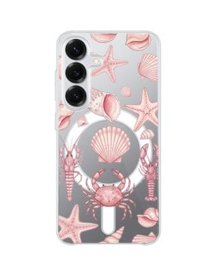 Etui do Samsung Galaxy S25 Plus z MagSafe przeźroczyste, silikonowe Flexi, Summer Patterns, krewetkowy róż