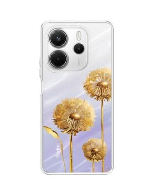 Etui do Xiaomi Redmi Note 14 5G przeźroczyste, silikonowe Flexi, Kwiaty, złote dmuchawce