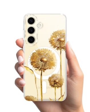 Etui do Samsung Galaxy S24 Plus z MagSafe przeźroczyste, silikonowe Flexi, Kwiaty, złote dmuchawce