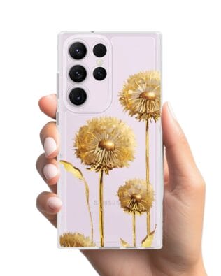 Etui do Samsung Galaxy S23 Ultra przeźroczyste, silikonowe Flexi, Kwiaty, złote dmuchawce