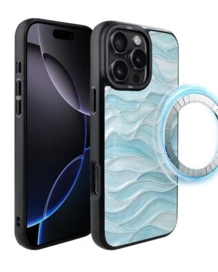 Etui do iPhone 16 Pro Max IBIZU DropGuard Matt z MagSafe, Aqua Glass, błękitne fale