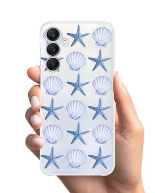 Etui do Samsung Galaxy A25 5G przeźroczyste, silikonowe Flexi, Summer Patterns, niebieskie rozgwiazdy