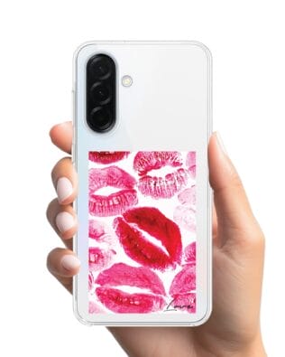 Etui do Samsung Galaxy A37 z MagSafe przeźroczyste, silikonowe Flexi, pocałunki z napisem „love”