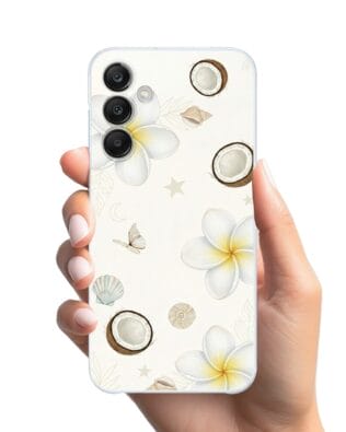 Etui do Samsung Galaxy M35 5G przeźroczyste, silikonowe Flexi, Summer Patterns, hawajskie kokosy